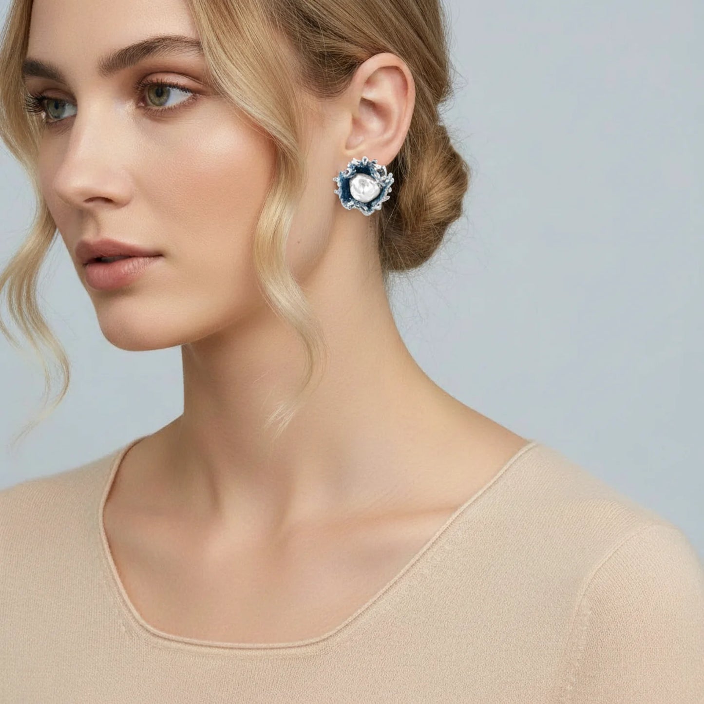Denim Dreams Pearl Studs