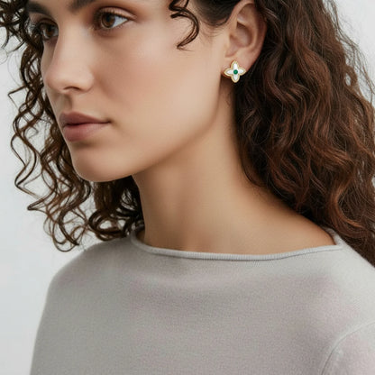 Lucky Clover Pearl Studs